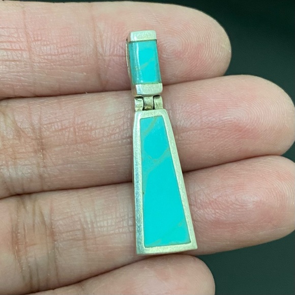 Vintage Sterling Silver 925 Native American Turquoise Inlay Door Knocker Pendant - Picture 6 of 12